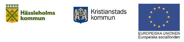 Logotyperna för Hässleholms kommun, Kristianstads kommun och Europeiska socialfonden.
