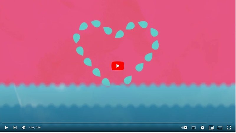 Startbild till Svenskt vattens film om biltvätt. Den tecknade bilden visar att hjärta format av vattendroppar.
