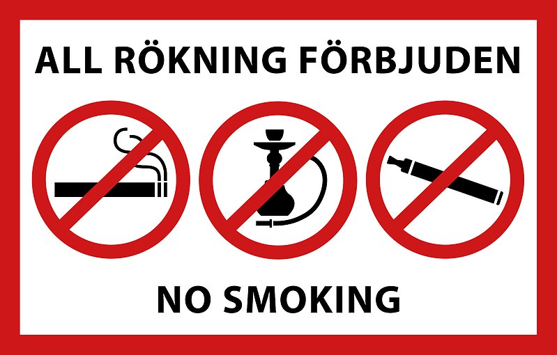 Skylt som visar att all rökning är förbjuden.