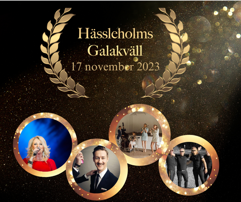 Festlig bild på artisterna som ska uppträda på Hässleholms Galakväll 11 november 2023