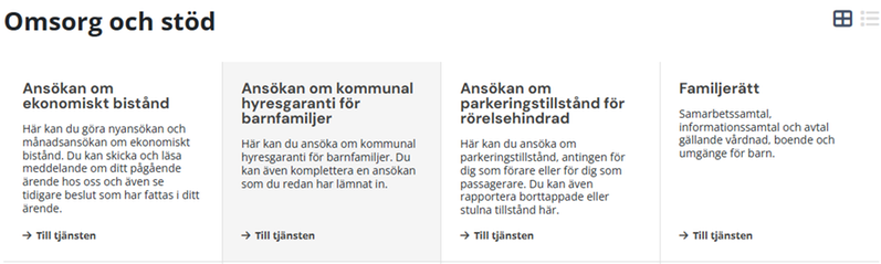 Bild på e-tjänst med en svart rektangel där man klickar för att komma till tjänsten.